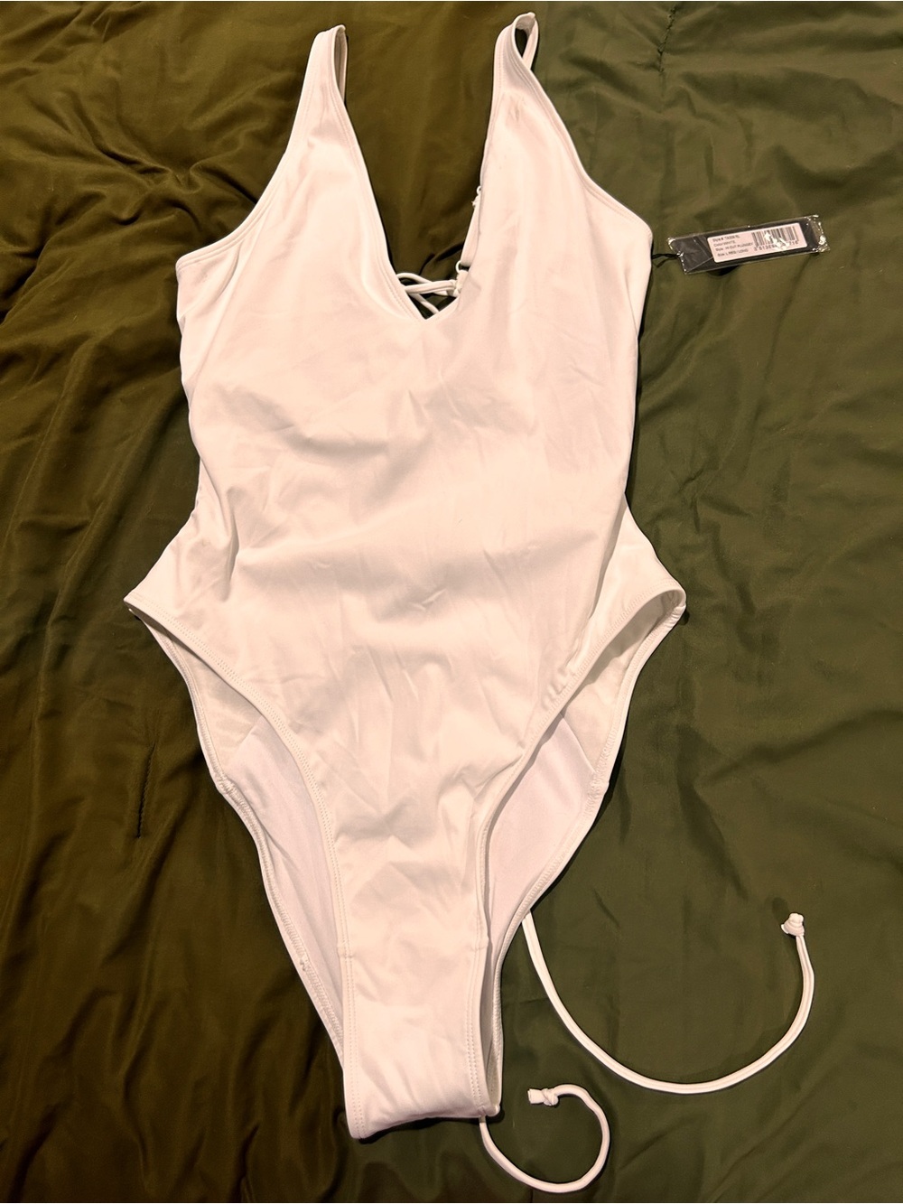 TA3 Plungy White High Cut One-Piece Swimsuit with Lace-Up Back